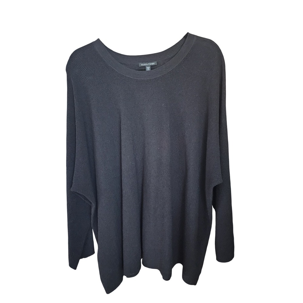 Eileen Fisher Black Italian Linen Blend Long Sleeve Top 2X